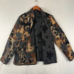 Women Reversible Tapestry Jacket‎ Mrd Brown Fall Leaves Coat Cottage Countryside
